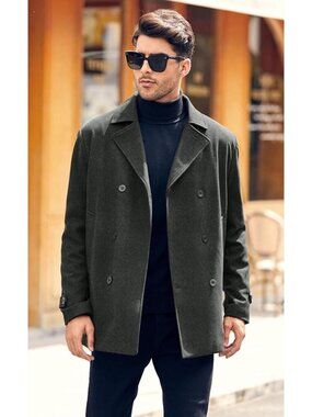 Claiborne Mens Charcoal Preppy Academic Wool Peacoat Double-Breasted Jacket XL